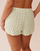 Ditsy Floral Print Lettuce Edge Pointelle Pajama Shorts