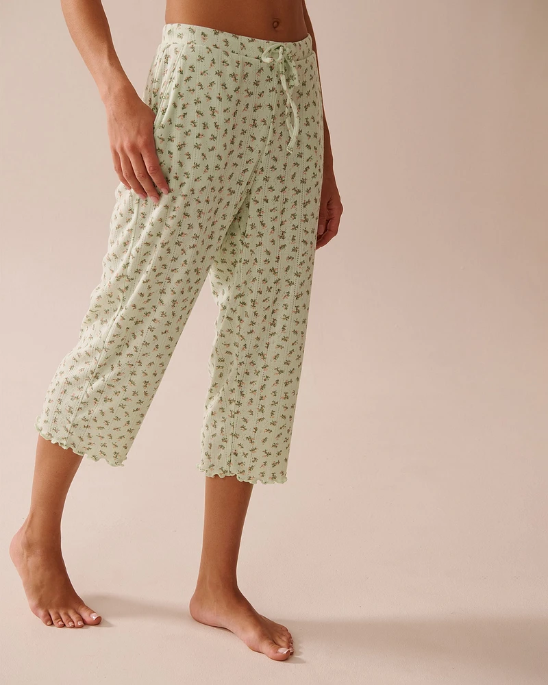 Ditsy Floral Print Lettuce Edge Pointelle Pajama Capris