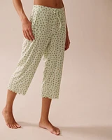 Ditsy Floral Print Lettuce Edge Pointelle Pajama Capris
