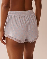 Seashell Print Lace Trim Super Soft Pajama Shorts