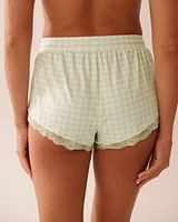 Gingham Print Lace Trim Super Soft Pajama Shorts