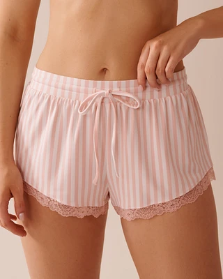 Pink Stripe Lace Trim Super Soft Pajama Shorts