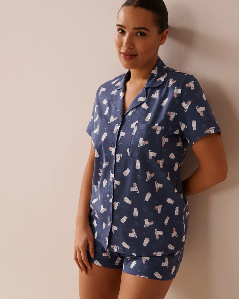 Cat Print Shirt PJ Set