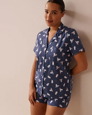 Cat Print Shirt PJ Set