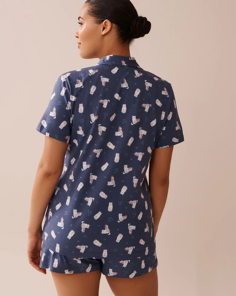 Cat Print Shirt PJ Set