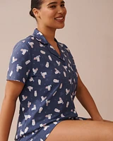 Cat Print Shirt PJ Set