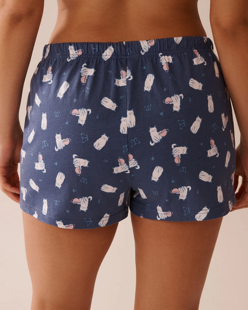 Cat Print Shirt PJ Set