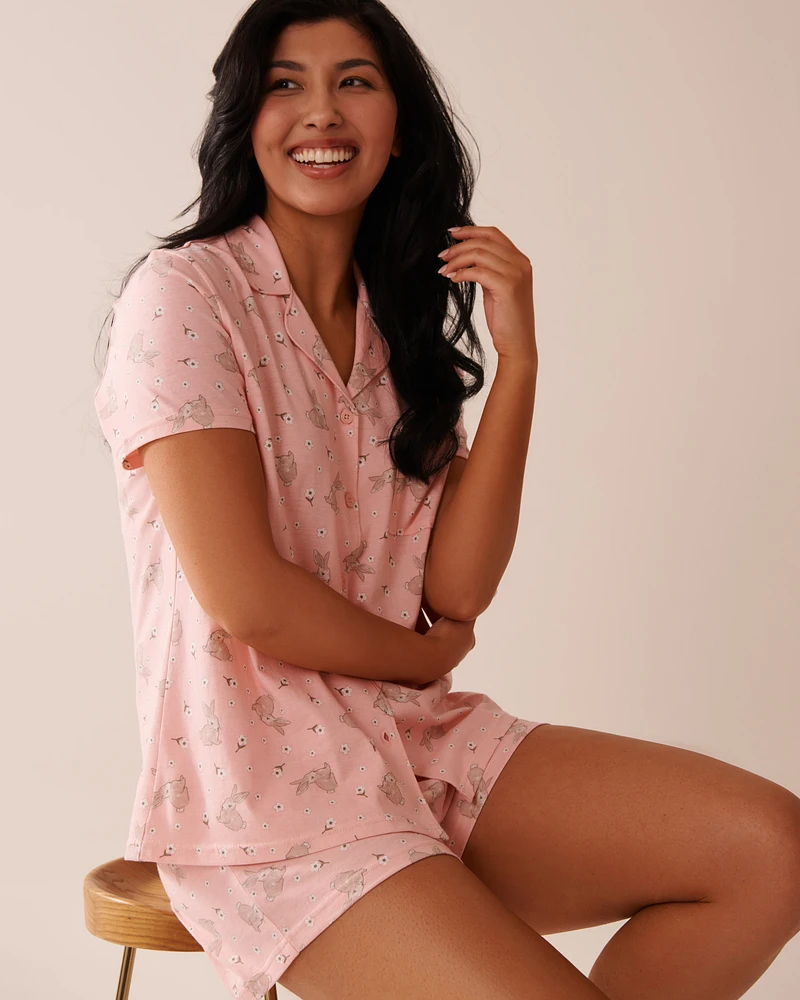 Rabbit Print Shirt PJ Set