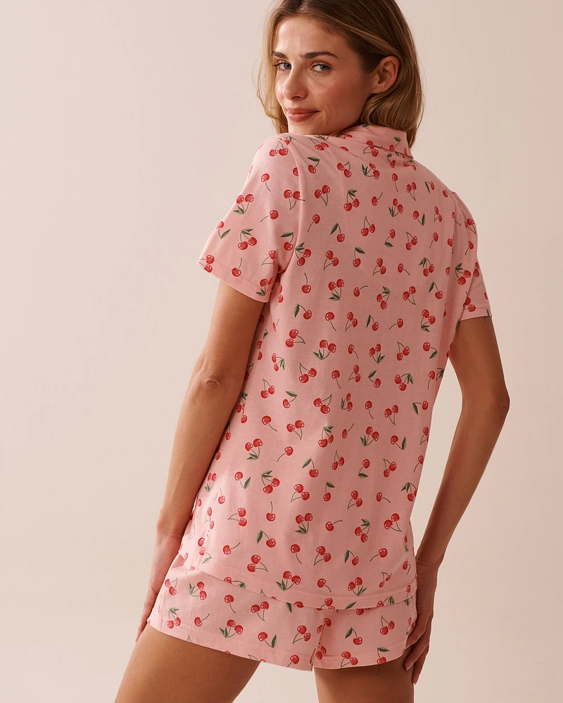Ensemble pyjama imprimé cerise avec chemisier
