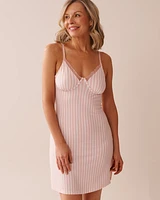 Pink Stripe Lace Trim Super Soft Nightie