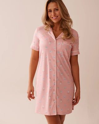 Seagull Print Super Soft Button-down Sleepshirt