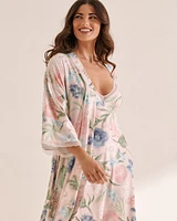 Kimono ultra doux imprimé fleurs aquarelle