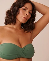 Haut de bikini bandeau torsadé en fibres recyclées KHAKI