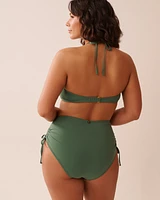 Haut de bikini bandeau torsadé en fibres recyclées KHAKI
