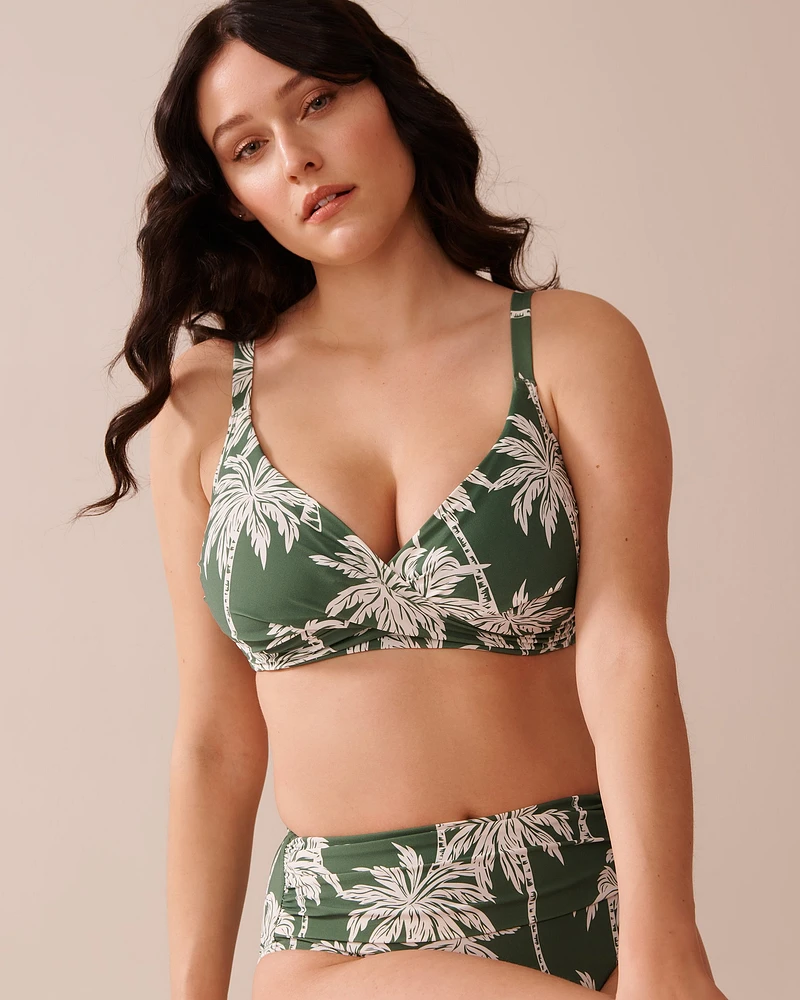 Haut de bikini bralette bonnet D KHAKI PALM