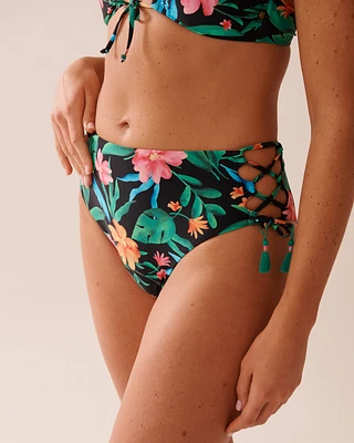 Bas de bikini cheeky taille haute lacé MIDNIGHT TROPICS
