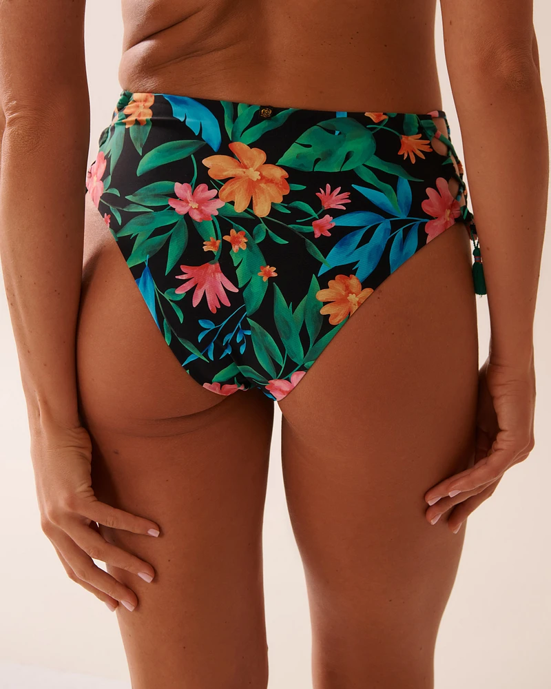 Bas de bikini cheeky taille haute lacé MIDNIGHT TROPICS