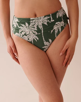 Bas de bikini taille mi-haute drapée KHAKI PALM