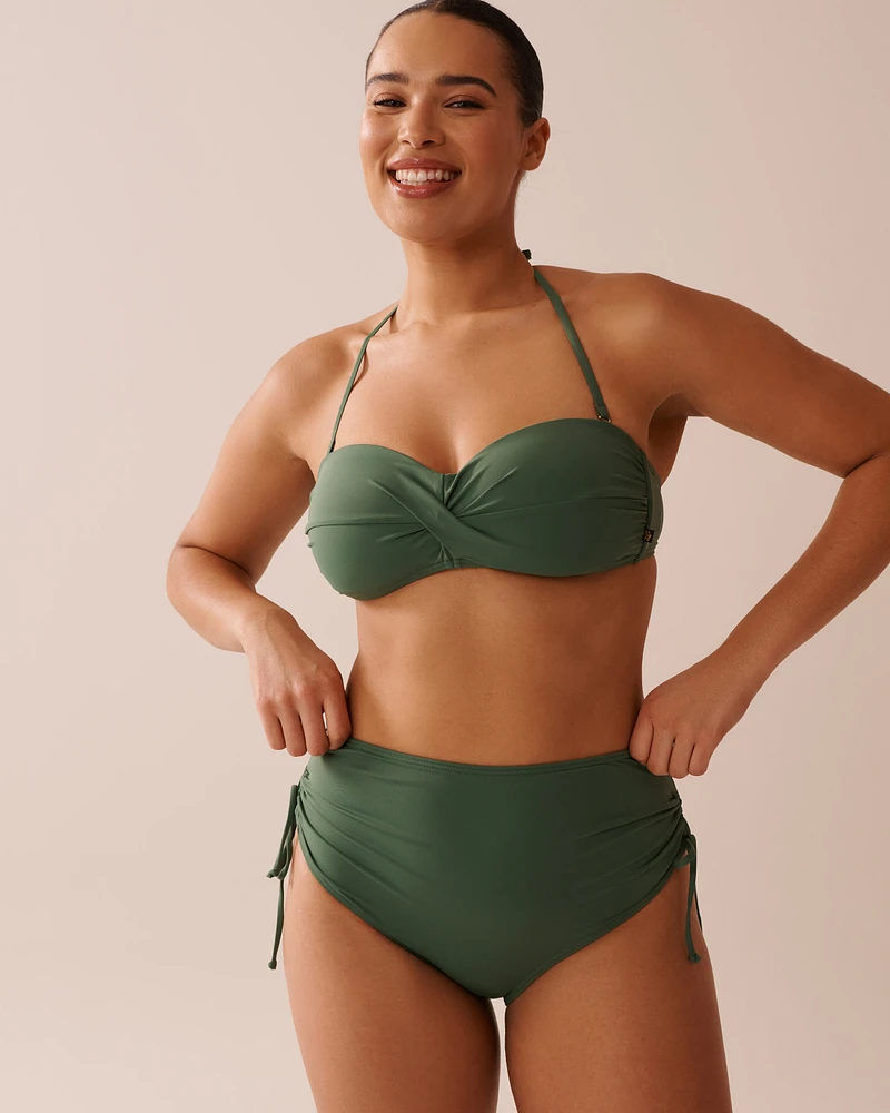 KHAKI Recycled Fibers Side Tie High Waist Bikini Bottom