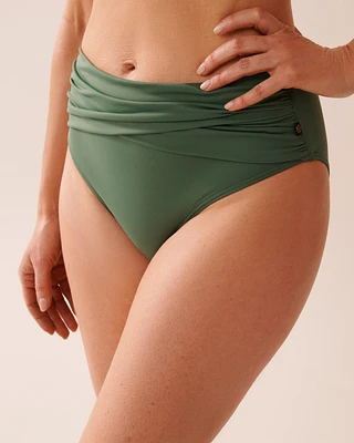 Bas de bikini taille mi-haute drapée en fibres recyclées KHAKI