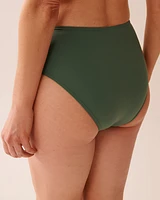 KHAKI Recycled Fibers Draped Mid Waist Bikini Bottom