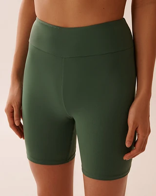 Short de bain long à taille haute en fibres recyclées KHAKI