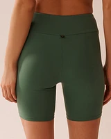 Short de bain long à taille haute en fibres recyclées KHAKI