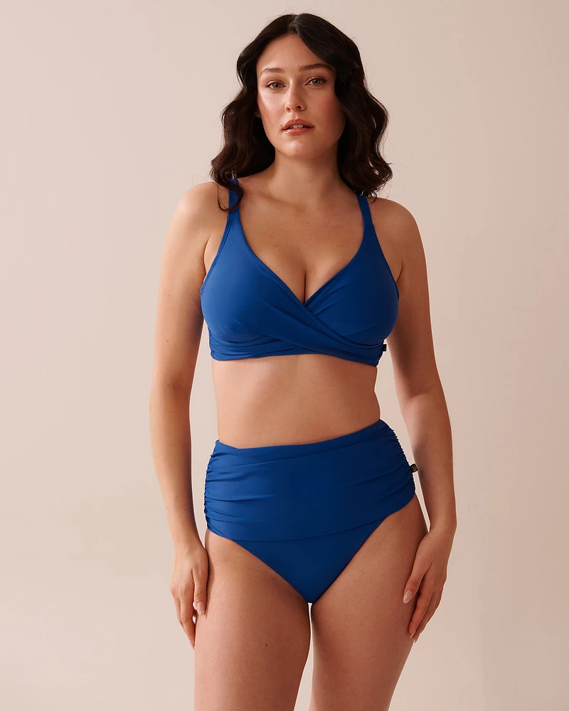 Bas de bikini taille haute drapée en fibres recyclées ROYAL BLUE