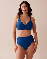 Bas de bikini taille haute drapée en fibres recyclées ROYAL BLUE