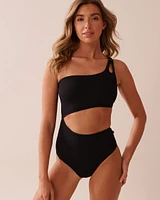 SOLID Textured Cut-out One Shoulder One-piece Swimsuit