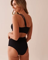SOLID Textured Cut-out One Shoulder One-piece Swimsuit