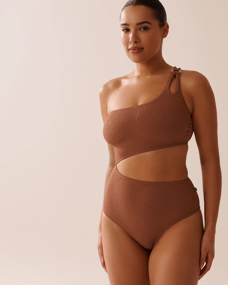 TERRACOTTA Textured Cut-out One Shoulder One-piece Swimsuit