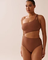TERRACOTTA Textured Cut-out One Shoulder One-piece Swimsuit