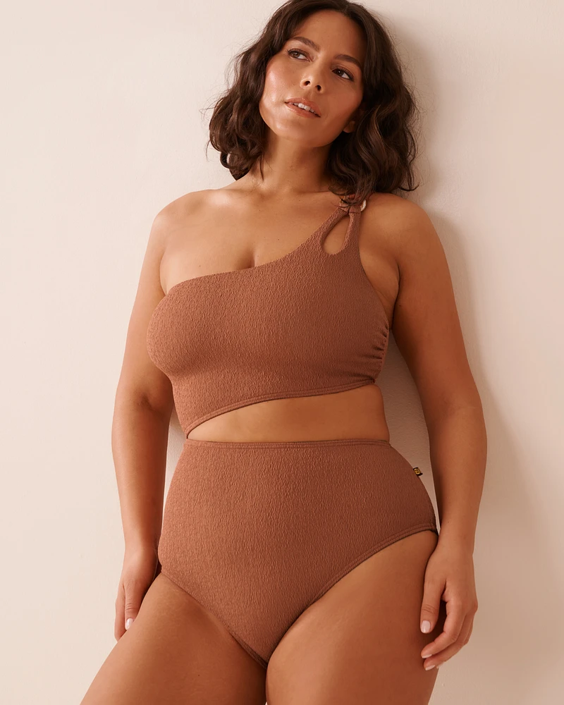 TERRACOTTA Textured Cut-out One Shoulder One-piece Swimsuit