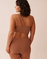 TERRACOTTA Textured Cut-out One Shoulder One-piece Swimsuit
