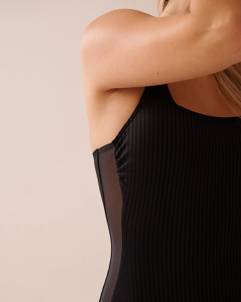 Mesh Insert Square Neck One-Piece Swimsuit