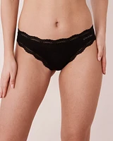 Modal and Lace Trim Thong Panty
