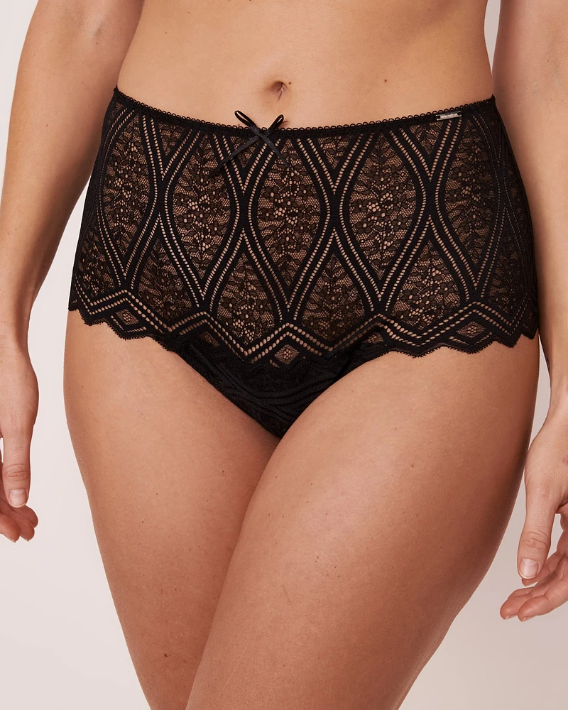 Lace and Mesh High Waist Thong Panty