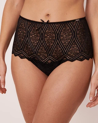 Culotte tanga taille haute dentelle et résille