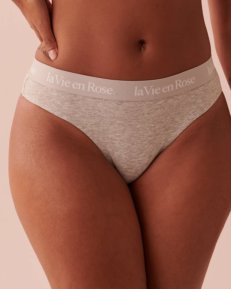 Cotton and Logo Elastic Band Thong Panty