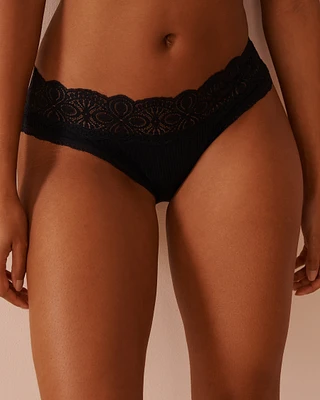 Lace Trim Ribbed Bikini Panty