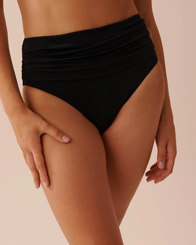 BLACK Shirred High Waist Bikini Bottom