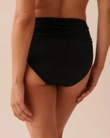 BLACK Shirred High Waist Bikini Bottom