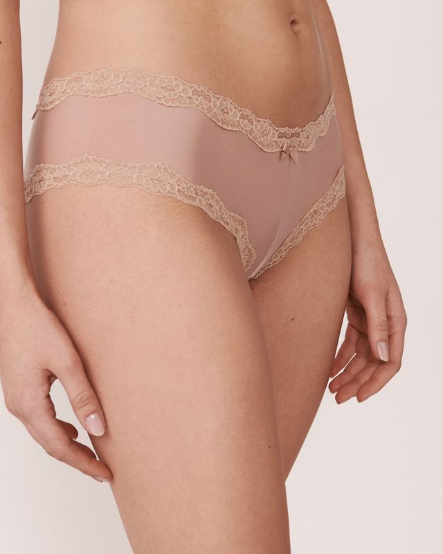 Microfiber and Lace Trim Cheeky Panty - White