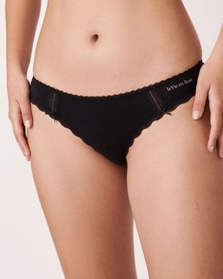 Cotton and Lace Detail Thong Panty