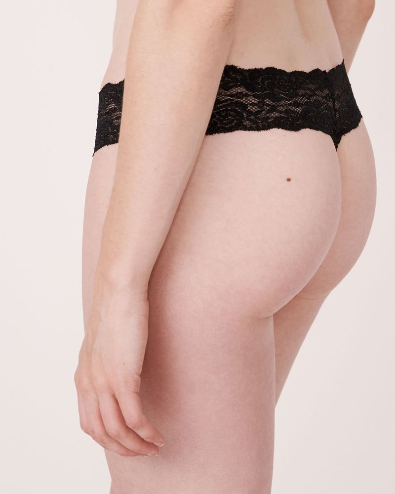 Microfiber and Wide Lace Band Thong Panty