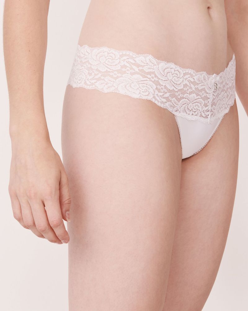 Microfiber and Wide Lace Band Thong Panty