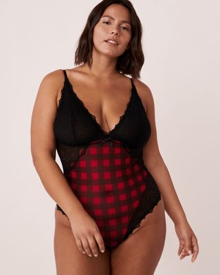 Plaid Lace and Mesh Teddy