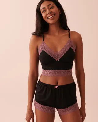Modal Crop Cami with Lace Trim