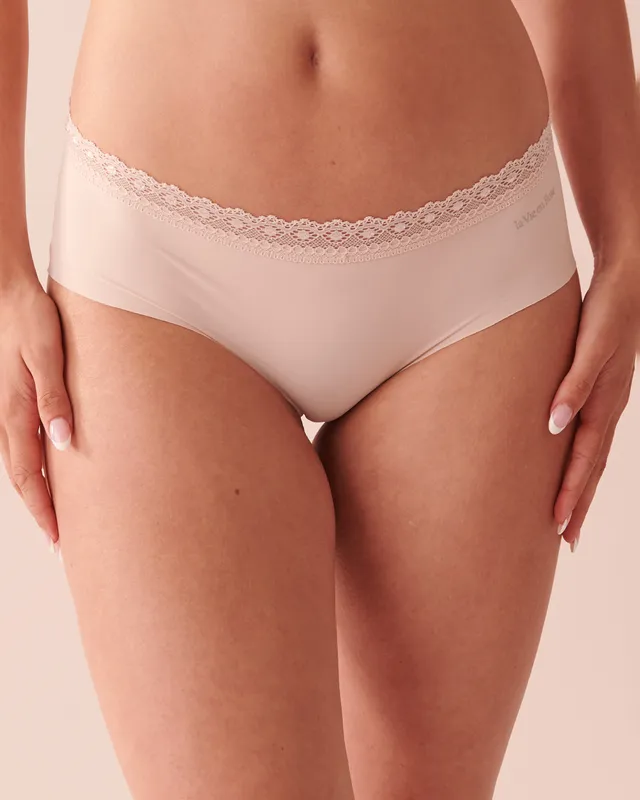 Microfiber and Wide Lace Band Thong Panty